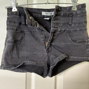 refuge Washed Black High-Rise Denim Shorts